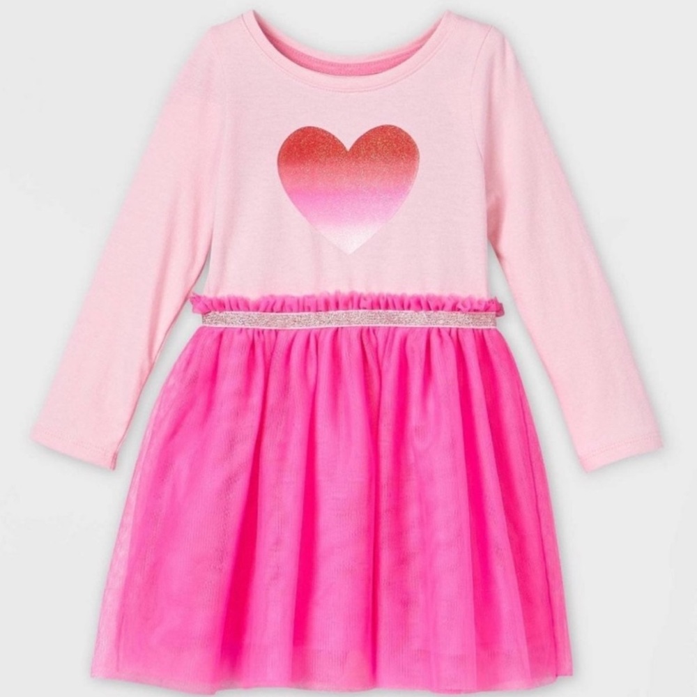 Cat & Jack Pink Heart girls long sleeve dress